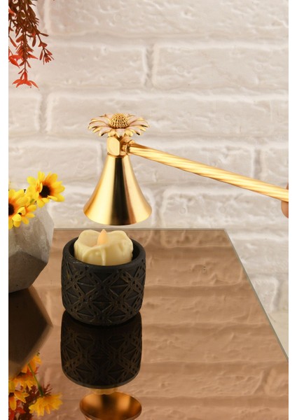 Papatya Figürlü Mum Söndürme Aleti Metal Mum Söndürücü Altın Renk - Bej Mine fiyatları