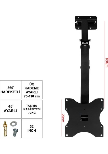 LCD Askı Aparatı Tavan Hareketli 32-40 82-102CM UF-32KT
