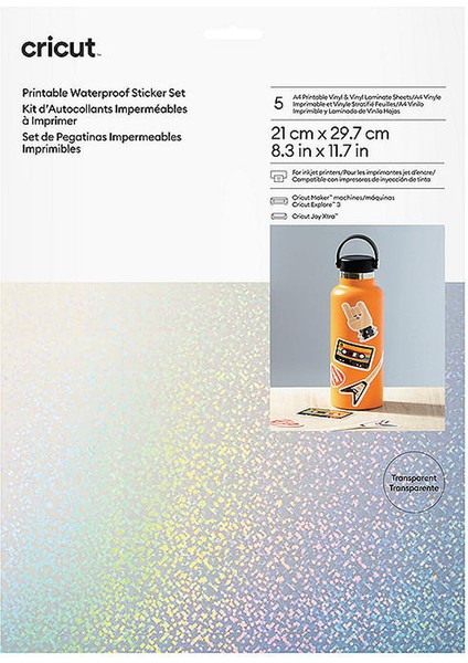 Crıcut 2010354 Yazdırılabilir Suya Dayanıklı Transparan Holografik Çıkartma Seti - A4 - 5 Sayfa