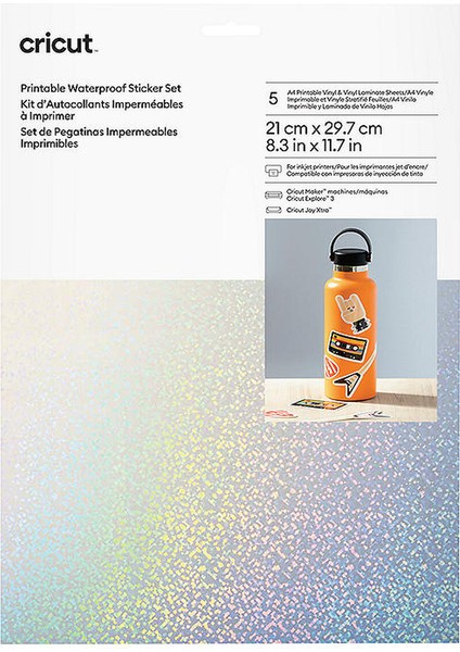Crıcut 2010353 Yazdırılabilir Suya Dayanıklı Beyaz Holografik Çıkartma Seti - A4 - 5 Sayfa