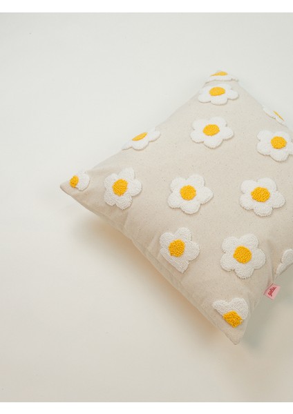 Papatya Desenli Punch Yıkanmış Keten Kırlent Kılıfı - Beyaz/keten fiyatları