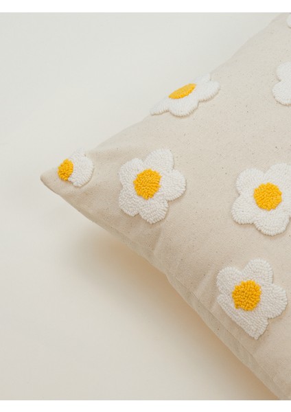 Papatya Desenli Punch Yıkanmış Keten Kırlent Kılıfı - Beyaz/keten modelleri