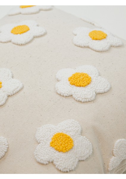 Papatya Desenli Punch Yıkanmış Keten Kırlent Kılıfı - Beyaz/keten fırsatları