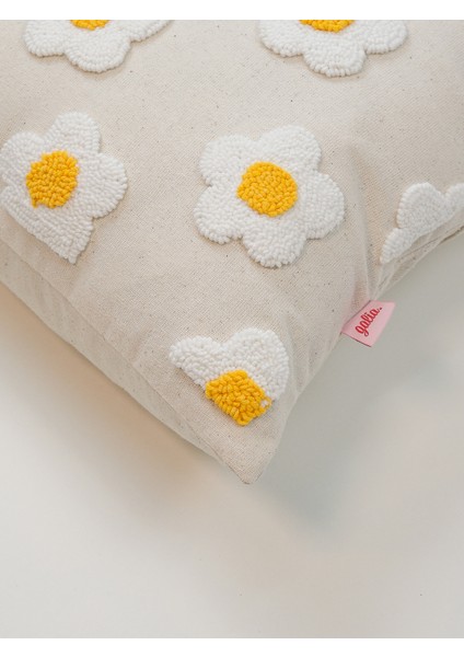 Papatya Desenli Punch Yıkanmış Keten Kırlent Kılıfı - Beyaz/keten indirimleri