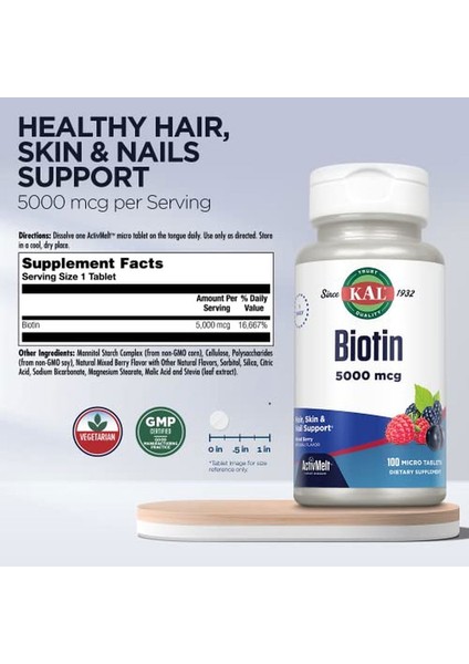 Biotin, Mixed Berry, 5,000 Mcg, 100 Micro Tablets