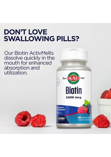 Biotin, Mixed Berry, 5,000 Mcg, 100 Micro Tablets
