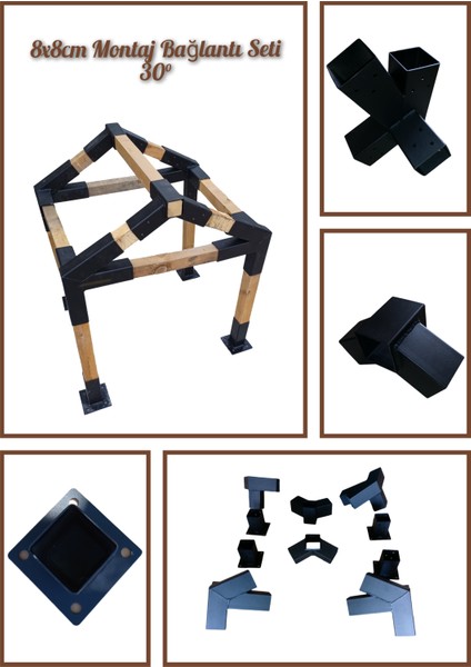 Mrc Kulübe Pergola Çardak 8 x 8 cm Montaj Aparatı Seti Demir Bağlantı Çadır Tente Kamelya Garaj Bungalov Evi Metal Bracket Kiti Gölgelik Sera