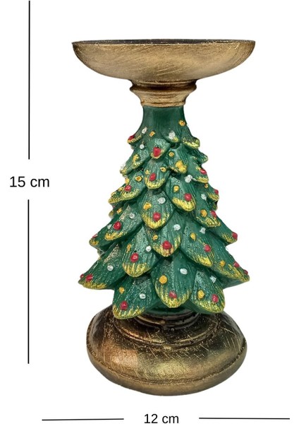 Yılbaşı Ağacı Şamdan Merry Christmas Dekoratif Yeşil Noel Çam Ağacı Mumluk Küçük Boy 15 x 12 cm modelleri