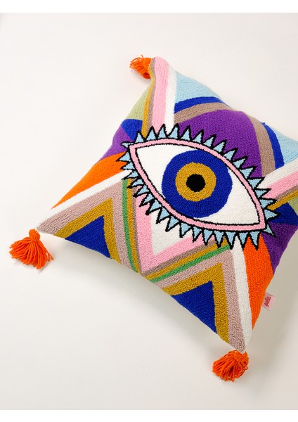 Özel Tasarım Renkli Göz Punch Kırlent Kılıfı / Mor-Turuncu fiyatları