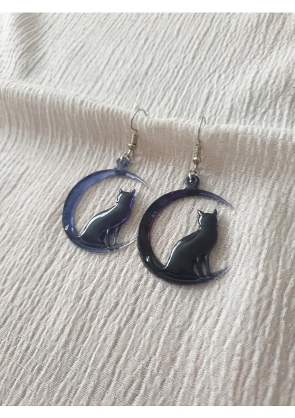 Kedi Figürlü Küpe, Ay Üzerinde Kedi