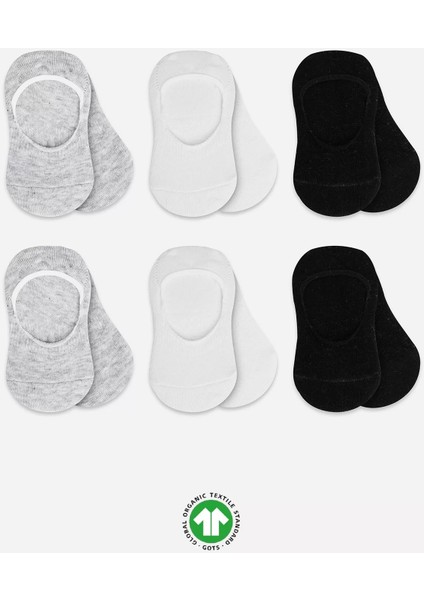6'lı Silikonlu Babet Penye Çorap BS30101B Gri Beyaz Siyah