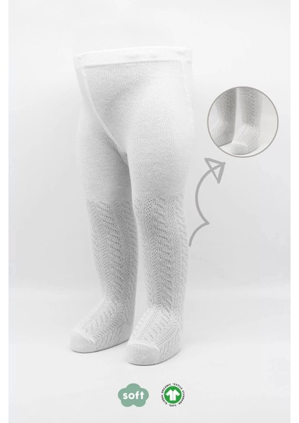 Tekli Zikzak Kabartma Penye Külotlu Çorap BS50108 Beyaz