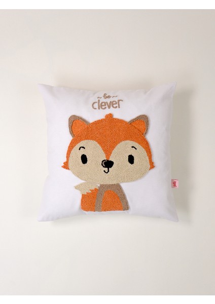 Galia Kids Tilki Figürlü Be Clever Mottolu Hayvan Figürlü Punch Kırlent Yastık Kılıfı