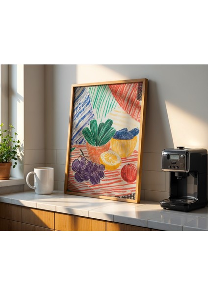 Renkli Meyve Baskısı Ahşap Çerçeveli Mutfak Duvar Tablosu fiyatları