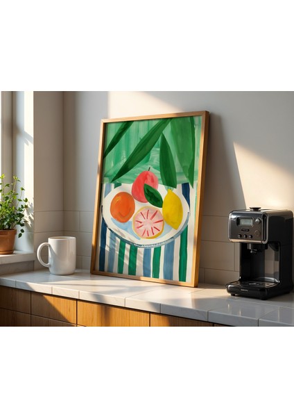 Soyut Meyve Kasesi Sanat Baskısı Ahşap Çerçeveli Mutfak Duvar Tablosu fiyatları