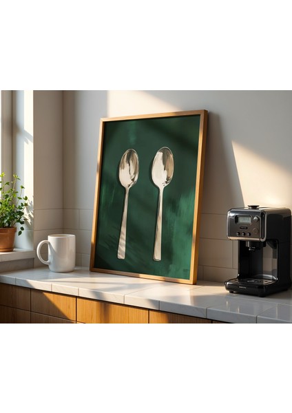 Minimalist Kaşık Sanat Baskısı Ahşap Çerçeveli Mutfak Duvar Tablosu fiyatları