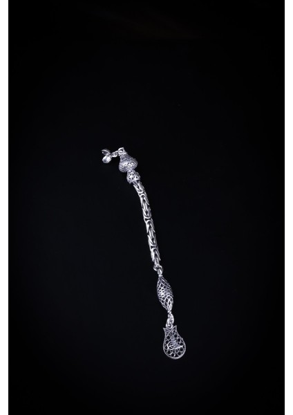 925 Ayar Gümüş Tekli Kral Zincir Tuğra Uç Detaylı Tesbih Püskülü