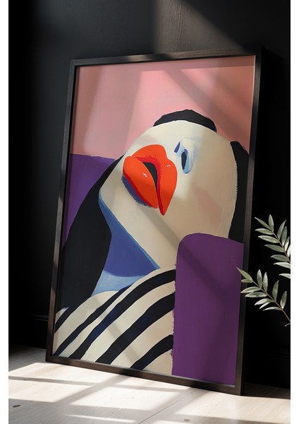 Kanepede Romantik Çift Baskısı Ahşap Çerçeveli Yatak Odası Duvar Tablosu