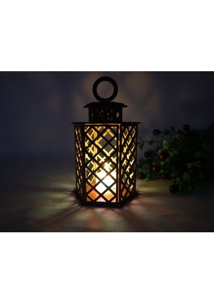 Lazer Kesim Ahşap Dekoratif Mum Fener Mumluk 3mm