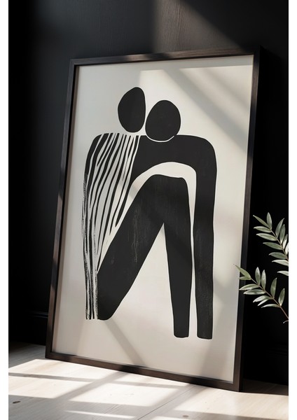 Kanepede Romantik Çift Baskısı Ahşap Çerçeveli Yatak Odası Duvar Tablosu