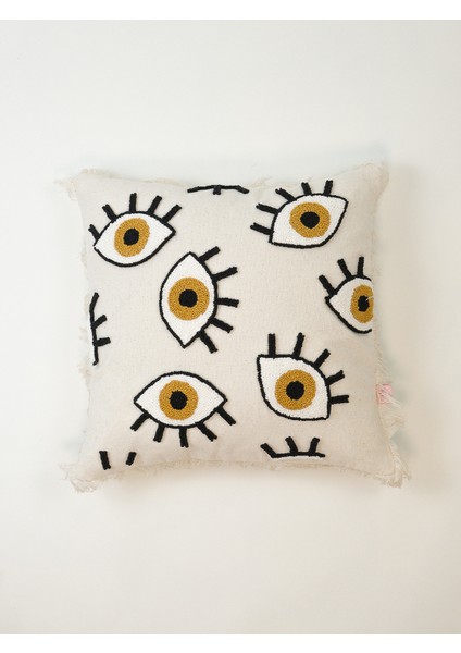 Bohem Göz Figürlü Püsküllü Punch Kırlent Kılıfı - Hardal