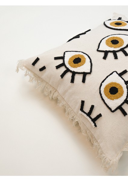 Bohem Göz Figürlü Püsküllü Punch Kırlent Kılıfı - Hardal fiyatları