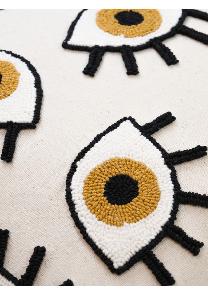 Bohem Göz Figürlü Püsküllü Punch Kırlent Kılıfı - Hardal fırsatları