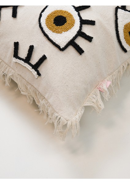 Bohem Göz Figürlü Püsküllü Punch Kırlent Kılıfı - Hardal indirimleri