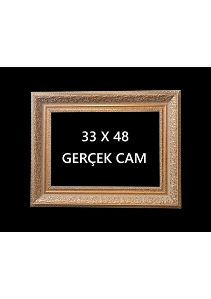 Diploma Çerçevesi Dekoratif 33 x 48 Krem - Gold Işlemeli Gerçek Cam