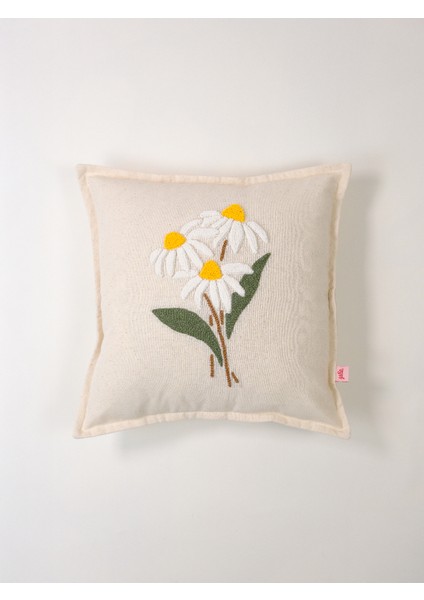 GOLDEN BLOOM - Çiçek Figürlü Punch Kırlent Kılıfı - Beyaz