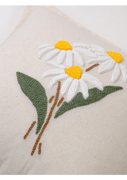 GOLDEN BLOOM - Çiçek Figürlü Punch Kırlent Kılıfı - Beyaz modelleri