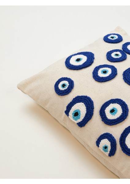 EVIL EYE - Mavi Nazar Boncukları Yıkanmış Keten Dikdörtgen Punch Kırlent Kılıfı fiyatları