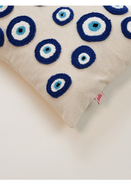 EVIL EYE - Mavi Nazar Boncukları Yıkanmış Keten Dikdörtgen Punch Kırlent Kılıfı modelleri