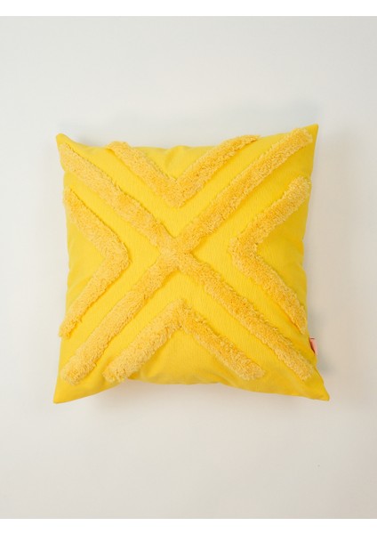 Tüylü Çizgili Punch Kırlent Kılıfı - Sarı