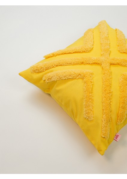 Tüylü Çizgili Punch Kırlent Kılıfı - Sarı fırsatları