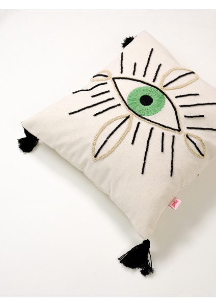 Evil Eye Göz Figürlü Simli Punch Kırlent Kılıfı - Yeşil fiyatları