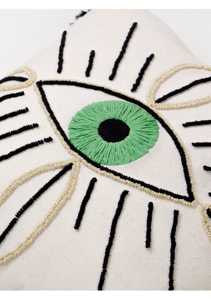 Evil Eye Göz Figürlü Simli Punch Kırlent Kılıfı - Yeşil modelleri