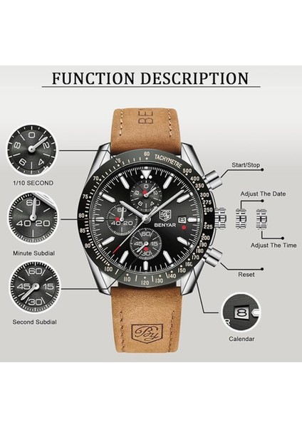 Erkek Saati Kuvars Spor Kronograf Moda Iş Lüks Marka Su Geçirmez Saat Analog Tarih Erkek Kahverengi Deri Saat Erkekler Için