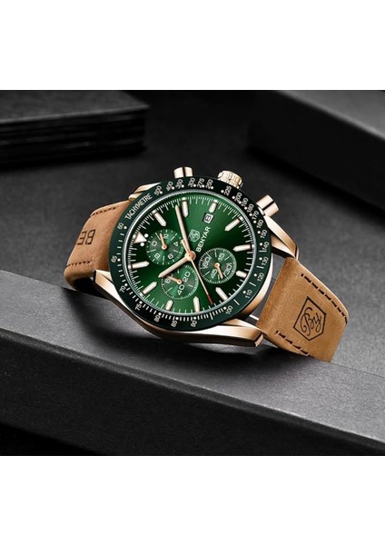 Erkek Saati Kuvars Spor Kronograf Moda Iş Lüks Marka Su Geçirmez Saat Analog Tarih Erkek Kahverengi Deri Saat Erkekler Için