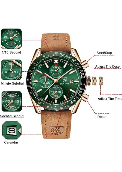 Erkek Saati Kuvars Spor Kronograf Moda Iş Lüks Marka Su Geçirmez Saat Analog Tarih Erkek Kahverengi Deri Saat Erkekler Için
