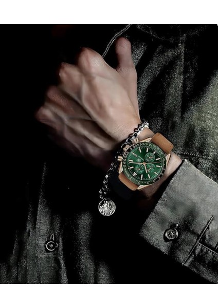 Erkek Saati Kuvars Spor Kronograf Moda Iş Lüks Marka Su Geçirmez Saat Analog Tarih Erkek Kahverengi Deri Saat Erkekler Için