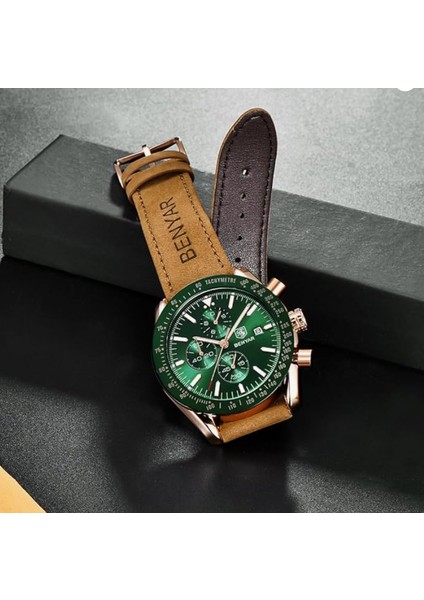 Erkek Saati Kuvars Spor Kronograf Moda Iş Lüks Marka Su Geçirmez Saat Analog Tarih Erkek Kahverengi Deri Saat Erkekler Için