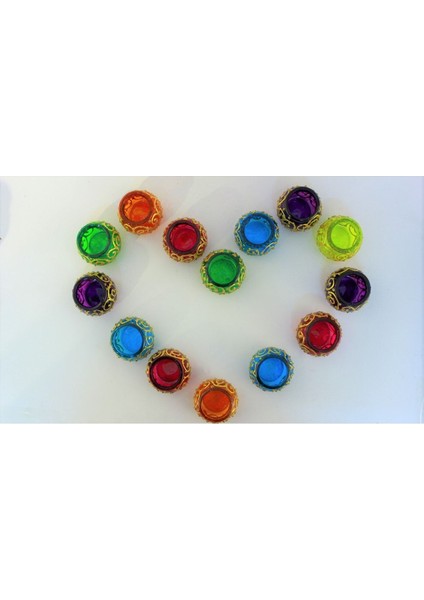 Cam Mumluk Tealight Vitray Desen 6 cm Çap 5 cm Yükseklik,6 Adet modelleri