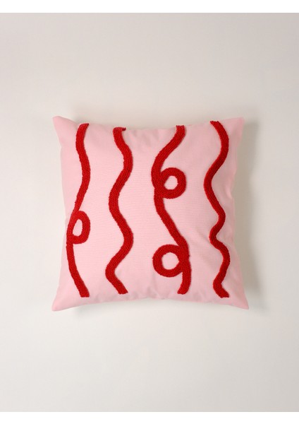 Electric Flow -Soyut Desen Punch Kırlent Kılıfı - Pembe/Kırmızı