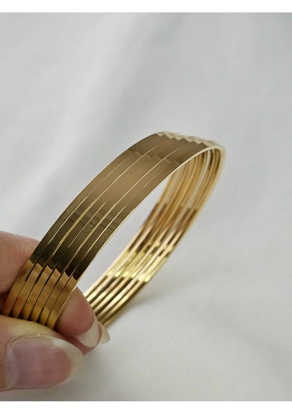 Ajda Bilezik Kibrit Çöpü Altın Renk Kararmaz Çelik Ajda Kadın Bilezik 3'lü Ajda Set modelleri