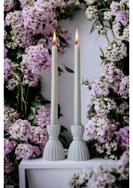 Dekoratif 2’li Şamdan Mumluk, Beyaz Mumluk, Tealight Mumluk, H%m Model Şamdan