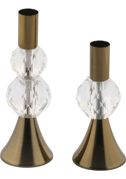 Bella 2'li Şamdan Şeffaf Kristal Taş Dekorlu Eskitme Renk Mumluk Ev Dekorasyon, Paslanmaz Kaplama fırsatları