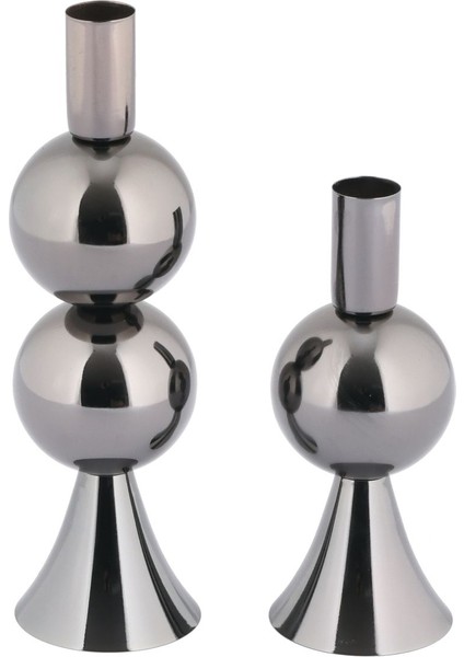 Elit 2'li Şamdan Seti Orta-Küçük Platin Renk Dekoratif Metal Mumluk fırsatları