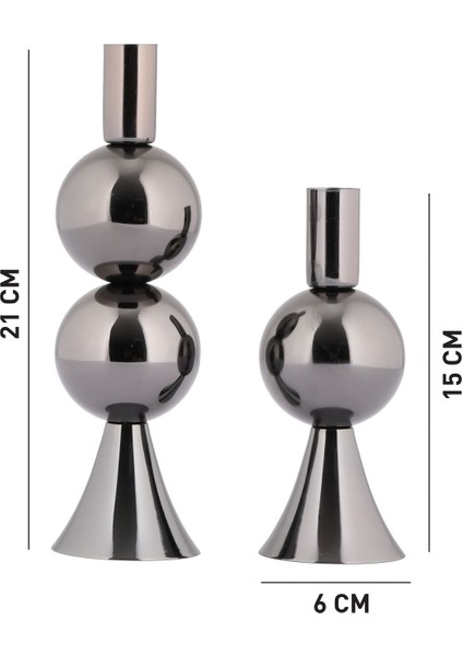 Elit 2'li Şamdan Seti Orta-Küçük Platin Renk Dekoratif Metal Mumluk indirimleri