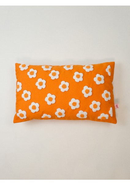 Papatya Dikdörtgen Punch Kırlent Kılıfı - Turuncu